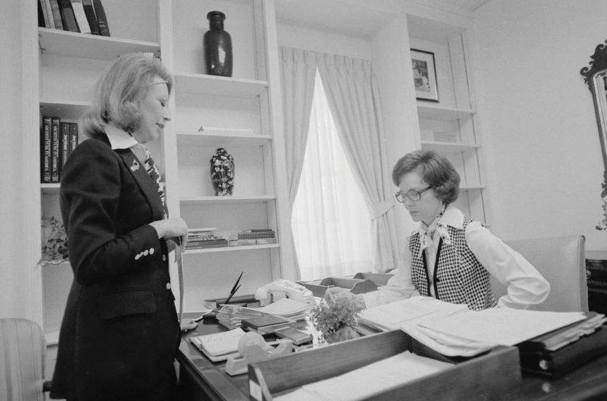 First lady Rosalynn Carter works in her East Wing office on March 17, 1977.