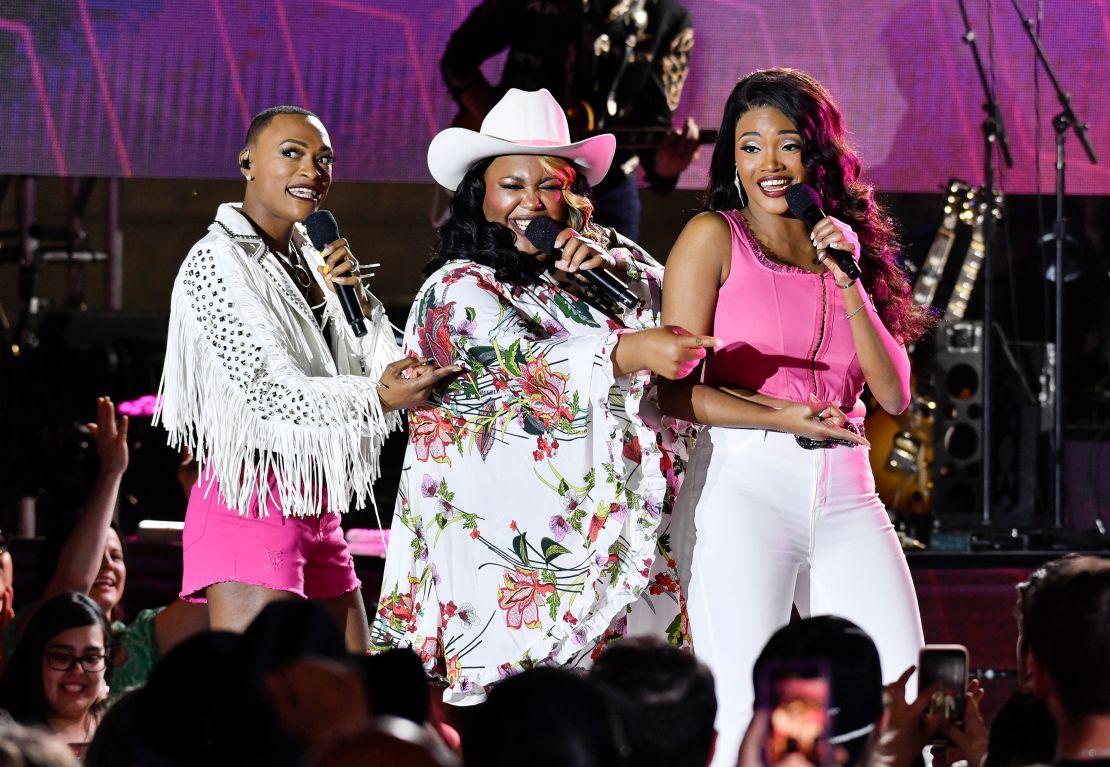 (From left) Trea Swindle, Danica Hart and Devynn Hart of Chapel Hart perform at the CMT Music Awards in Austin, Texas.
