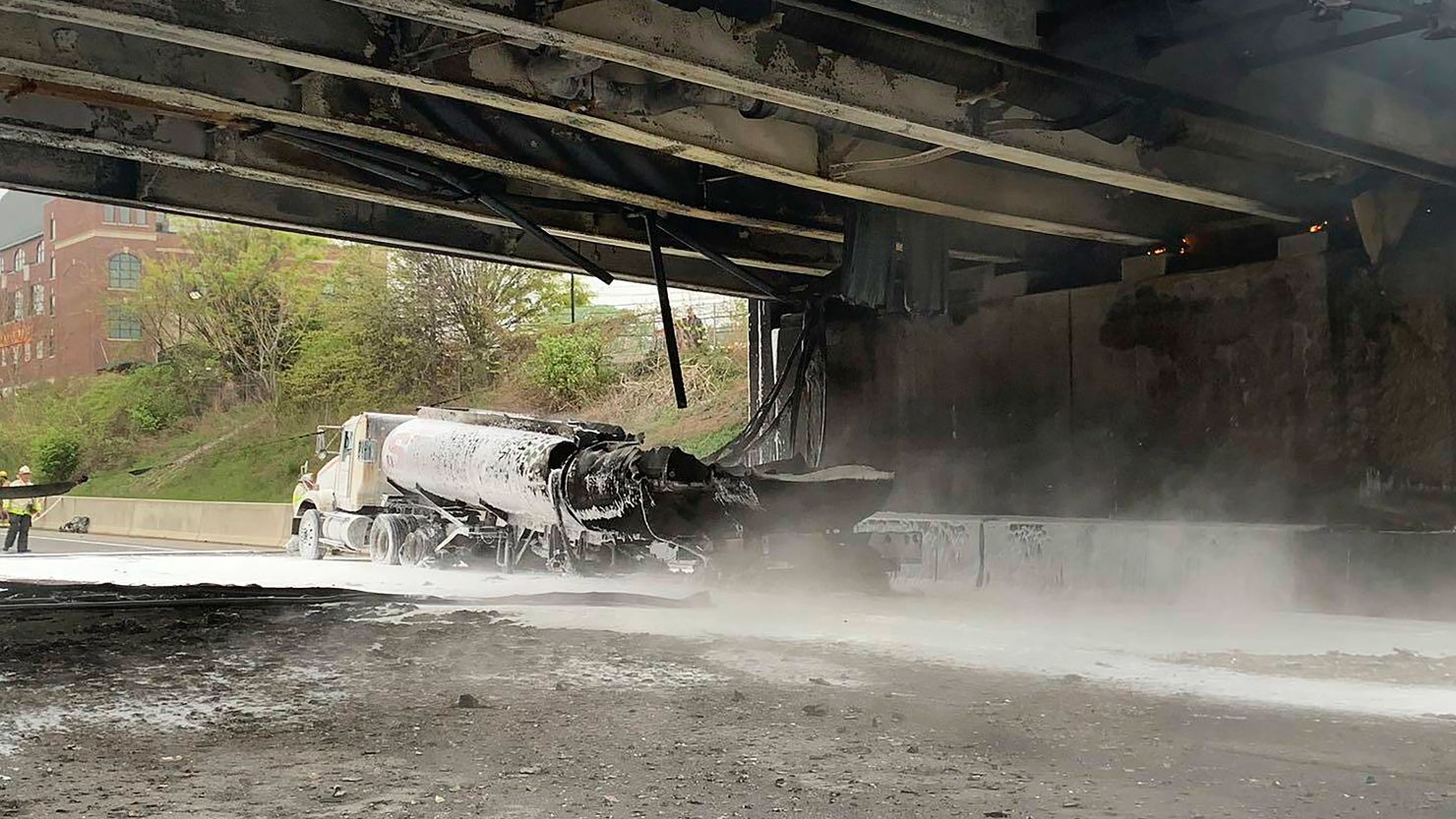 A tanker carrying 8,500 gallons of gasoline caught fire Thursday after a multi-vehicle crash on I-95 in Norwalk, Connecticut.