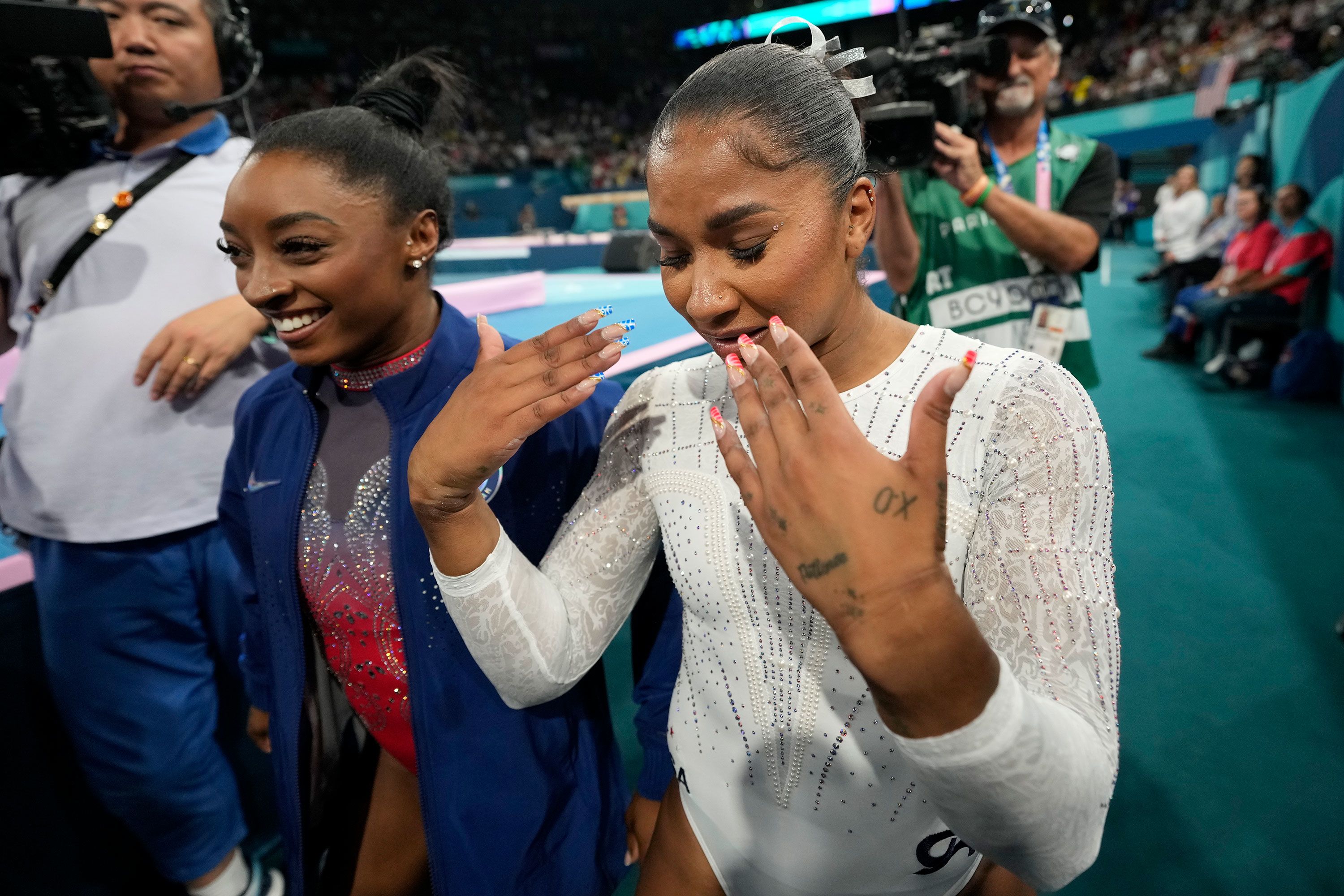 Chiles reacts after winning the bronze medal in the floor exercise. Chiles was initially in fourth, behind Romania's Ana Bărbosu, but <a href="https://www.cnn.com/sport/live-news/paris-olympics-news-2024-08-05#h_23d9836a99aa0714caefc8a9eba9b97f">she successfully challenged her difficulty score</a> and received the extra 0.1 that she needed to move up to third. On August 10, the Court of Arbitration for Sport ruled that challenge came too late, <a href="https://www.cnn.com/sport/live-news/paris-olympics-news-closing-ceremony#h_55351da504525ebe71af920a8ed27e95">resulting in the bronze medal being reallocated to Bărbosu</a>.