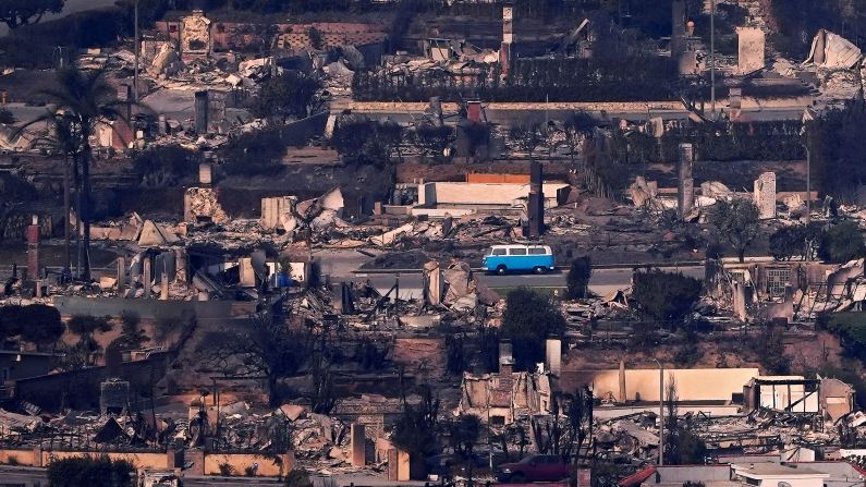 A retro Volkswagen bus sits among burned-out homes in Malibu on January 9. <a href="index.php?page=&url=https%3A%2F%2Fwww.cnn.com%2Fweather%2Flive-news%2Ffire-los-angeles-california-palisades-ventura-eaton-01-15-25-hnk%23cm5yks5xs00053b6sgb6mc2zv">The vehicle stood out among a sea of destruction</a> as it sustained minimal damage. “I’m speechless to see all the houses burnt, and I can’t believe that Azul the bus — that’s what we named it — survived,” the van’s owner, Megan Krystle Weinraub, told CNN’s Erin Burnett.