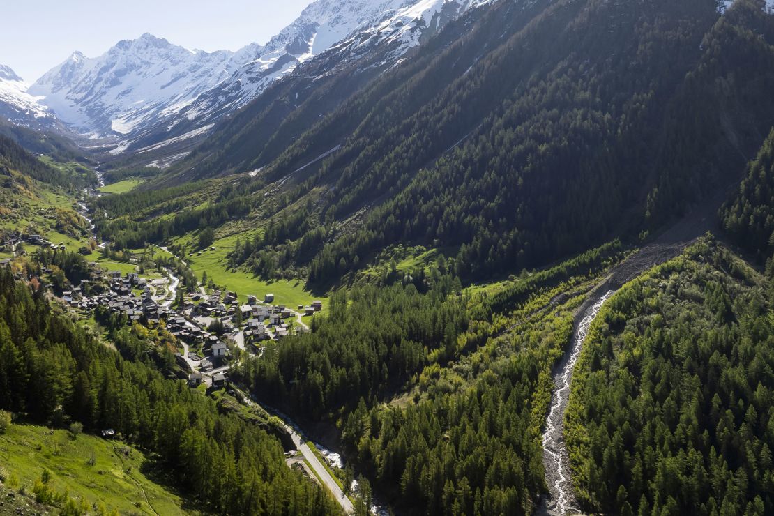 The village of Blatten on Sunday, May 18, 2025, before it was buried by rock and mud.