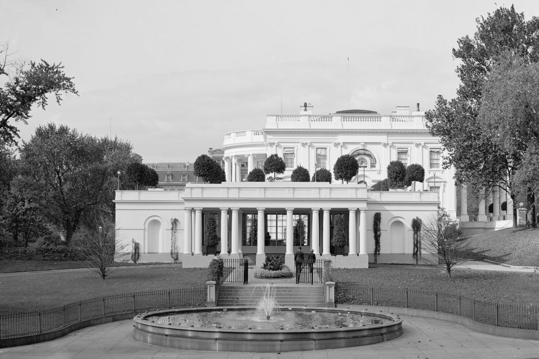 This photo provided by the US Library of Congress shows the East entrance of the White House, in 1906, before the addition of the modern East Wing.