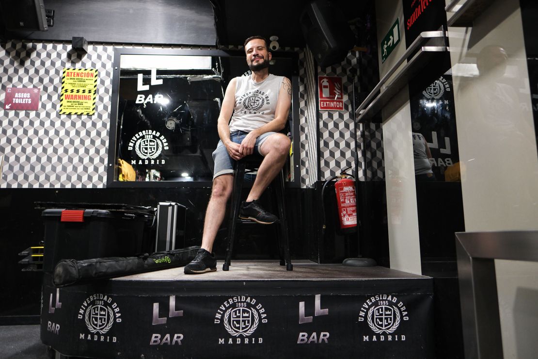 David Bonillo, the manager of the event, poses inside LL Bar at Carrera de Tacones in Madrid.