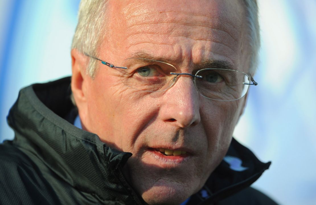 Eriksson looks on during a match during his time as manager of Leicester City in 2011.