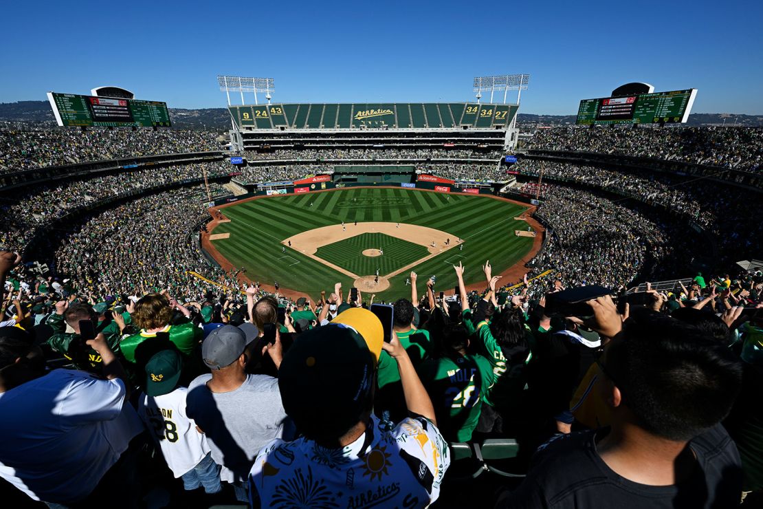 The Oakland A's sellout crowd at the last game at the Oakland Coliseum