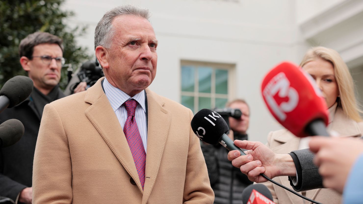 Steve Witkoff, special envoy to the Middle East, speaks alongside White House Press Secretary Karoline Leavitt to the press outside of the White House on March 06, 2025 in Washington, DC.