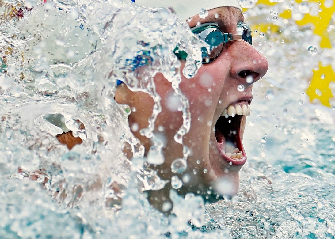 Katie Ledecky celebrates setting a world record in the women's 800m freestyle on May 3 in Fort Lauderdale, Florida.