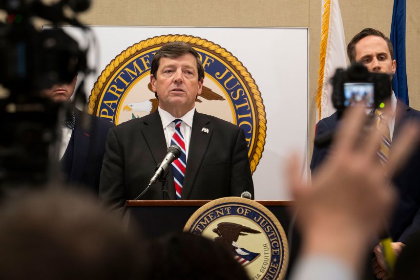 Then-interim US attorney for the District of Columbia Ed Martin speaks during a press conference on May 13.