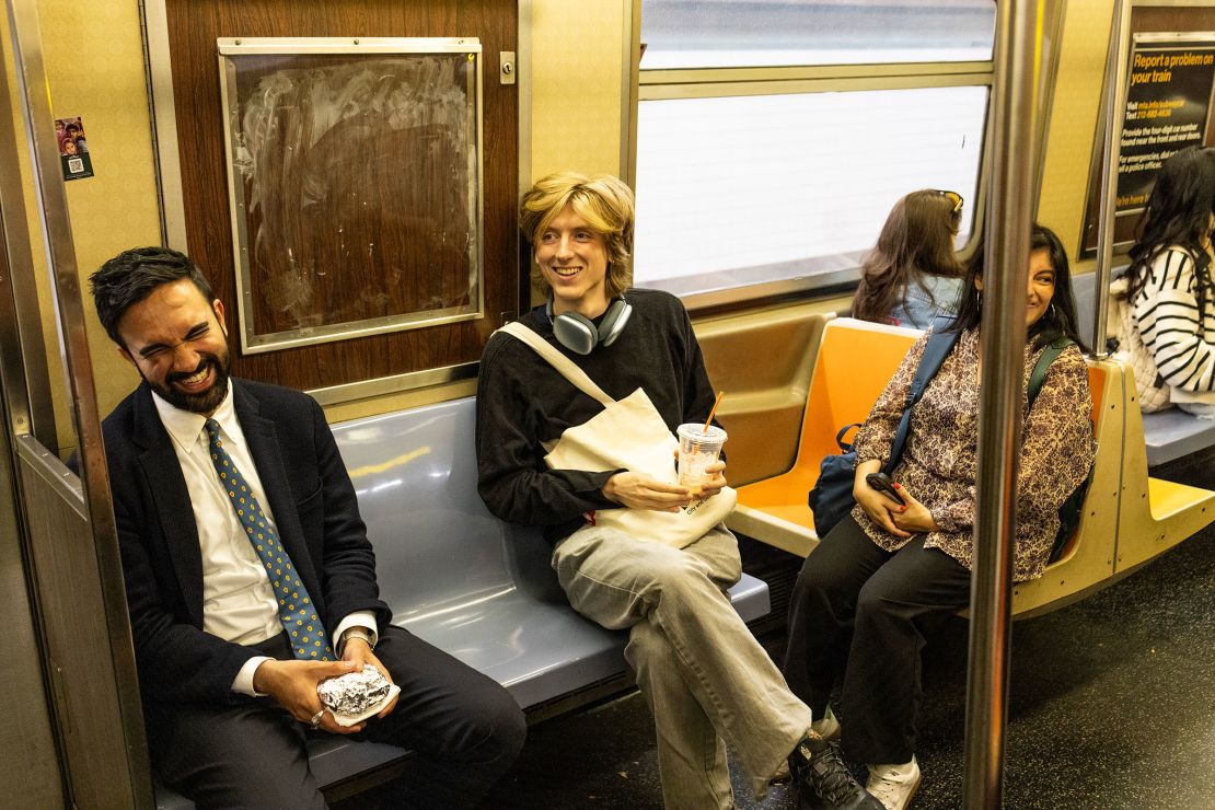 Mamdani travels by subway between campaign events, in Brooklyn on May 27.