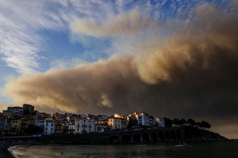 Smoke from wildfires is seen from Banyuls-sur-Mer, France, on Tuesday.