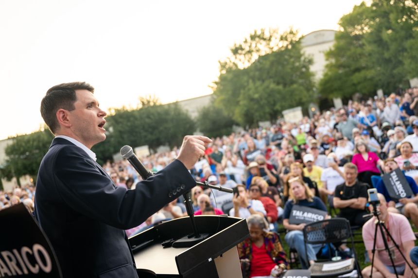 Democratic Texas State Rep. James Talarico speaks during a rally in Round Rock, Texas, on September 9.