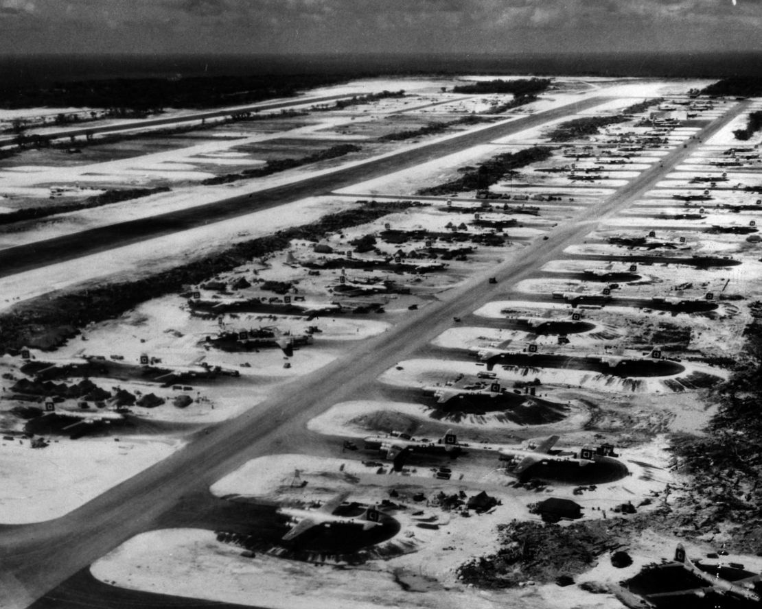 B-29 bombers await orders at the US air base in Guam, in August 1945.