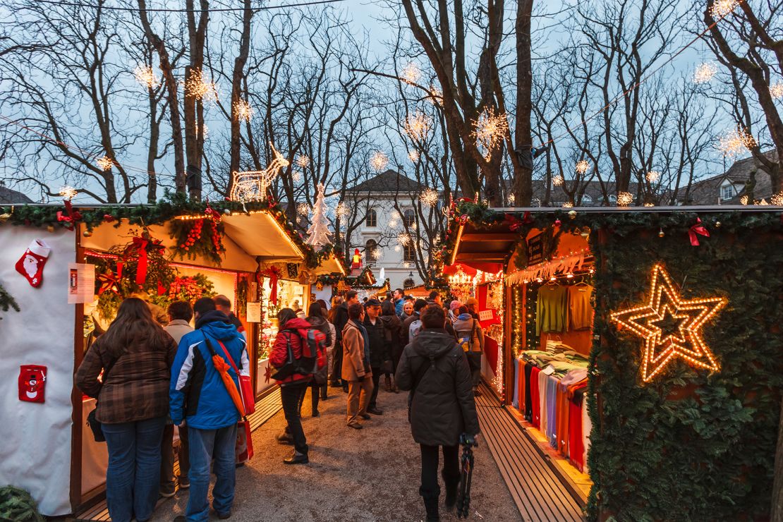Basel Christmas Market is made up of decorated stalls selling Christmas spices, decorations and candles.