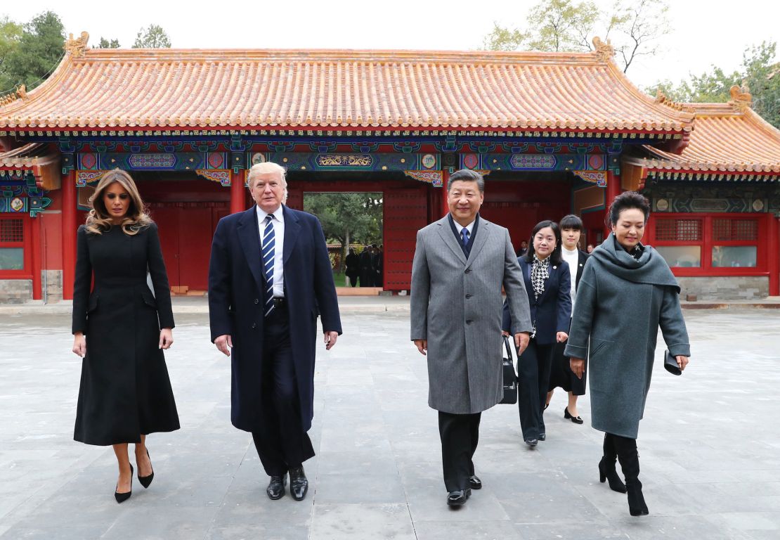 Then-US President Donald Trump and his wife Melania with Chinese leader Xi Jinping and his wife Peng Liyuan at Beijing's Forbidden City in 2017.