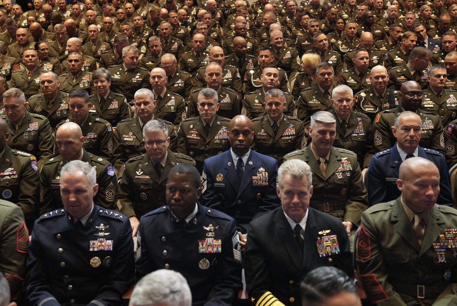A crowd of hundreds of US generals and admirals from around the world listen as President Donald Trump <a href="index.php?page=&url=https%3A%2F%2Fwww.cnn.com%2F2025%2F09%2F30%2Fpolitics%2Fquantico-trump-generals-admirals-military">delivers remarks</a> at the Marine Corps base in Quantico, Virginia, on Tuesday, September 30. Trump suggested the generals and admirals would be crucial to his fight against the “enemy from within” and could use the homeland as a “training ground.”