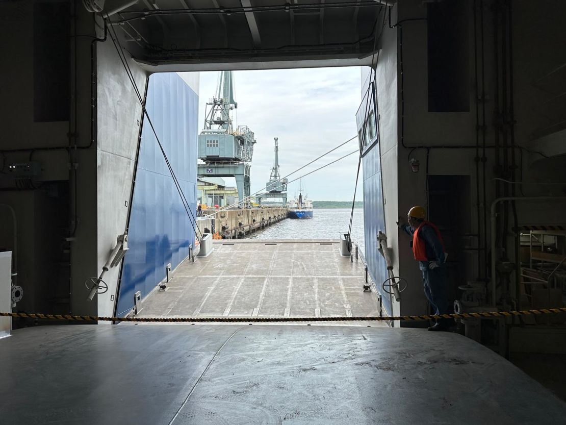 The slipway of the Kangei Maru, where whales will be hauled on board for processing.