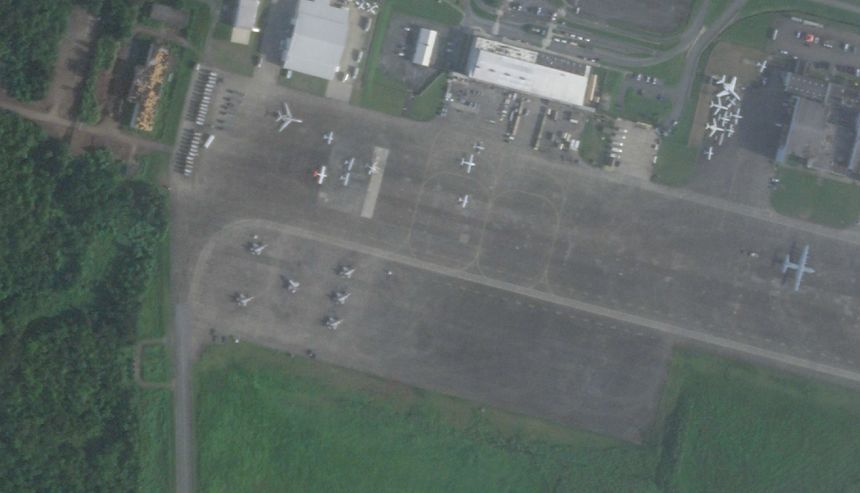 A satellite image captured on Oct. 17 shows F-35 fighter jets at José Aponte de la Torre Airport in Puerto Rico.