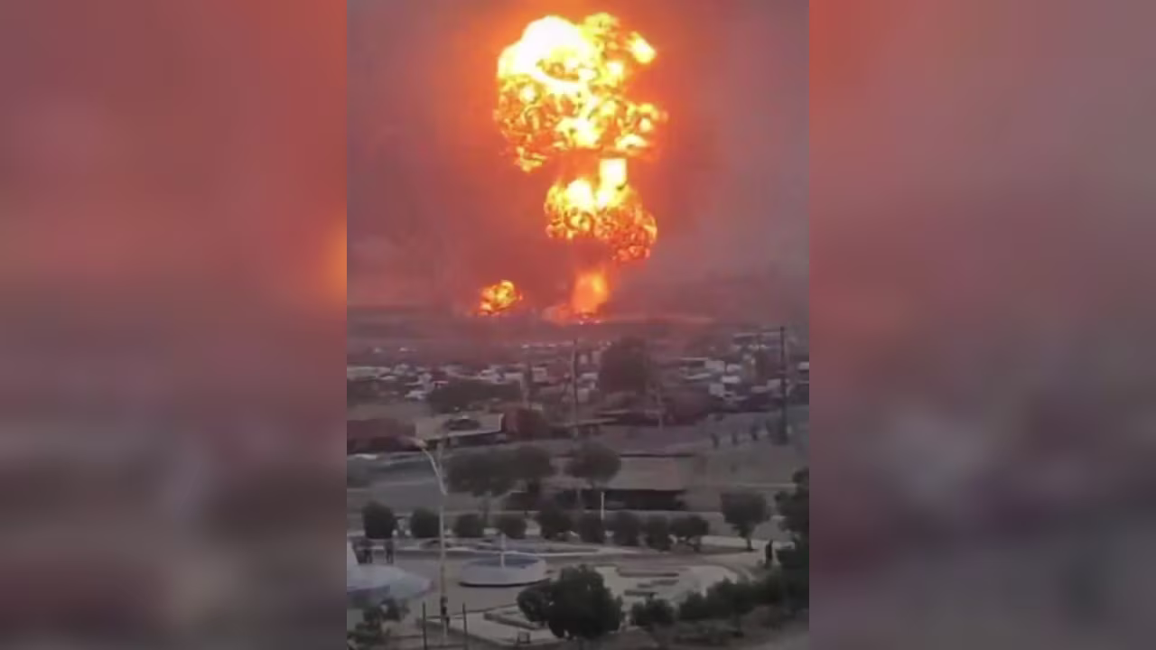 This screen grab from a video posted on social media shows Israeli strikes in Hodeidah, Yemen, on September 29.