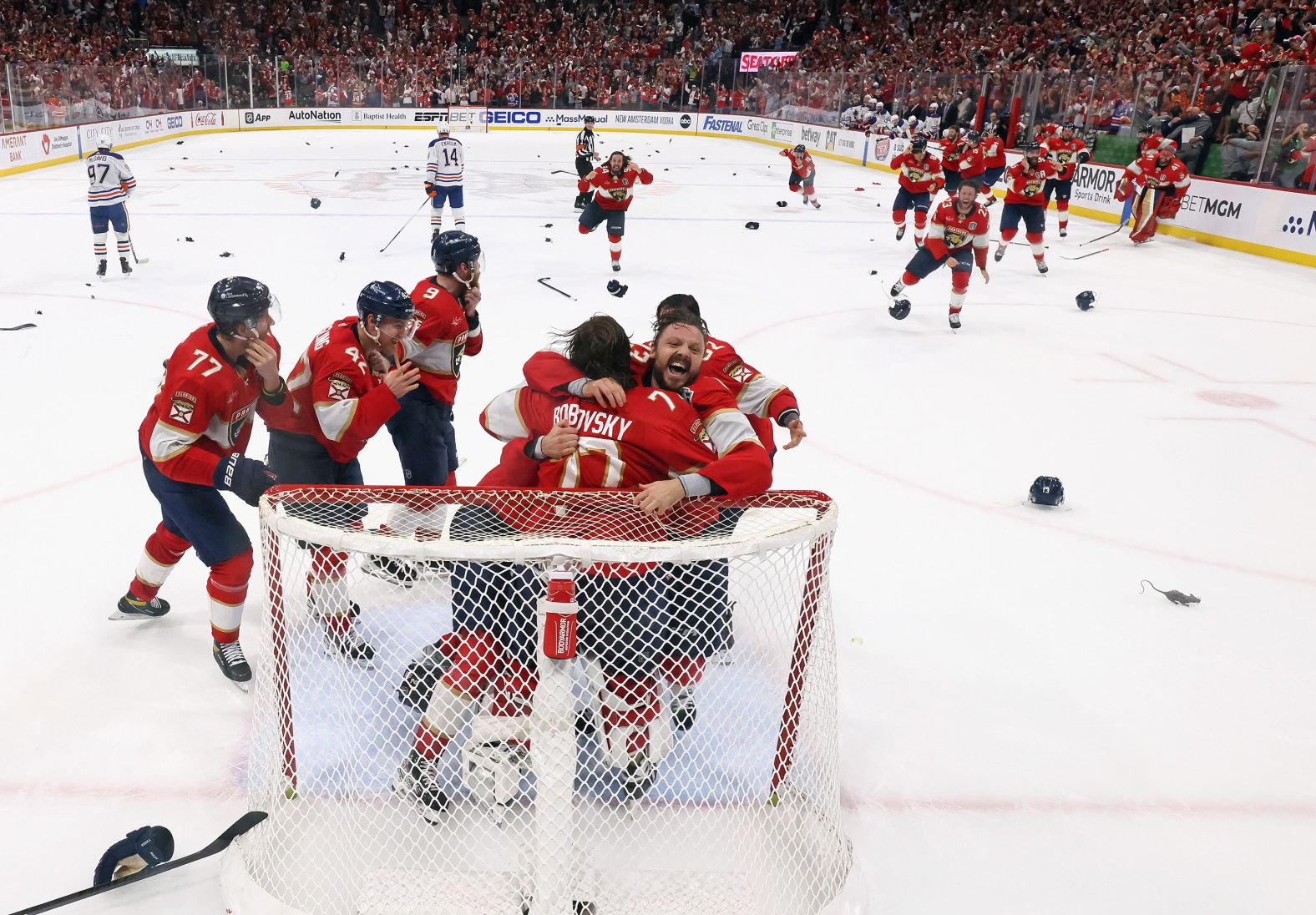 The Florida Panthers celebrate after <a href="index.php?page=&url=https%3A%2F%2Fwww.cnn.com%2F2024%2F06%2F24%2Fsport%2F2024-stanley-cup-final-game-7-oilers-panthers-spt-intl%2Findex.html">they won the franchise’s first Stanley Cup</a> on Monday, June 24. The Panthers defeated the Edmonton Oilers 2-1 in Game 7.