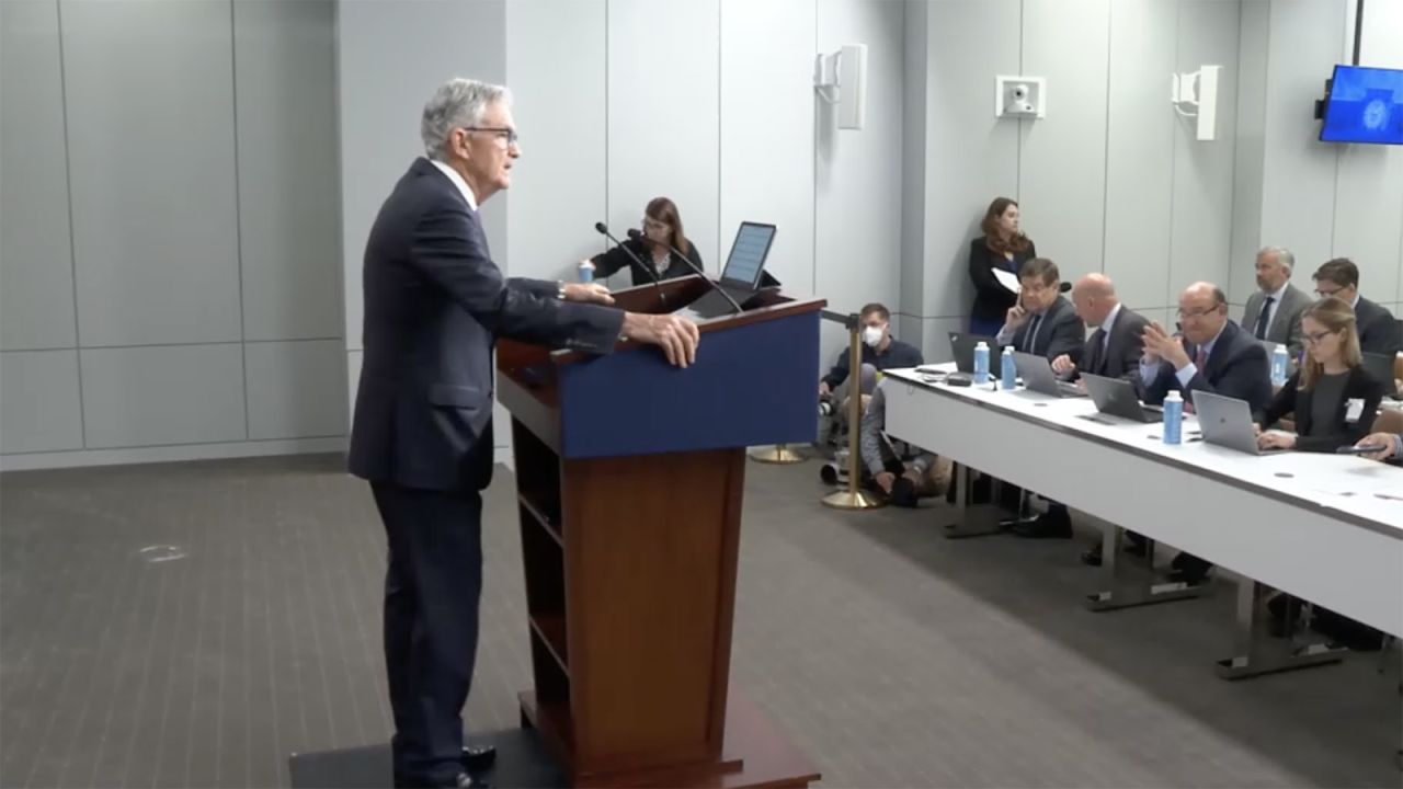 US Federal Reserve Chairman Jerome Powell during a press conference today in Washington, DC.