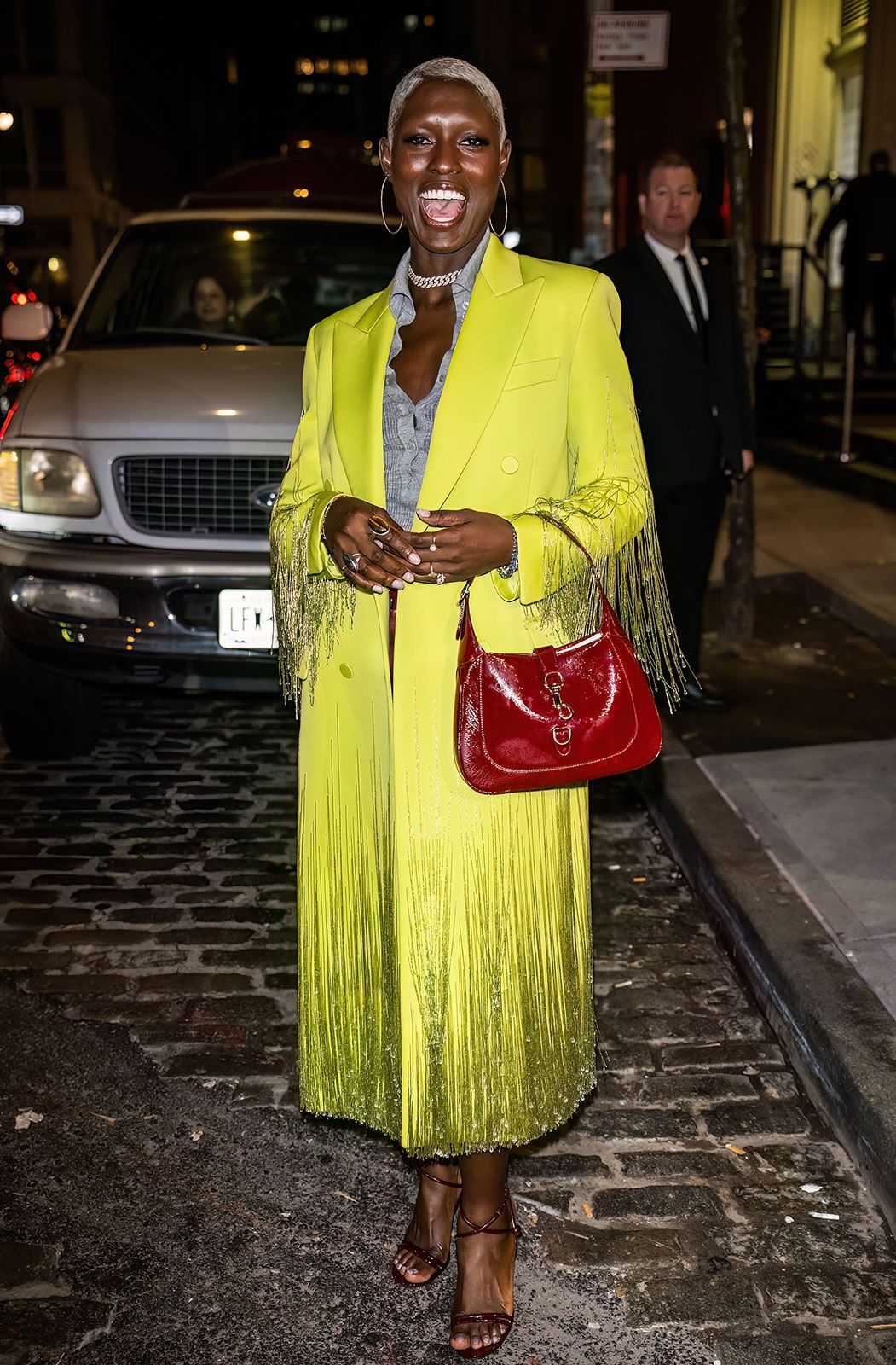 Jodie Turner-Smith arrives at a private Gucci party.