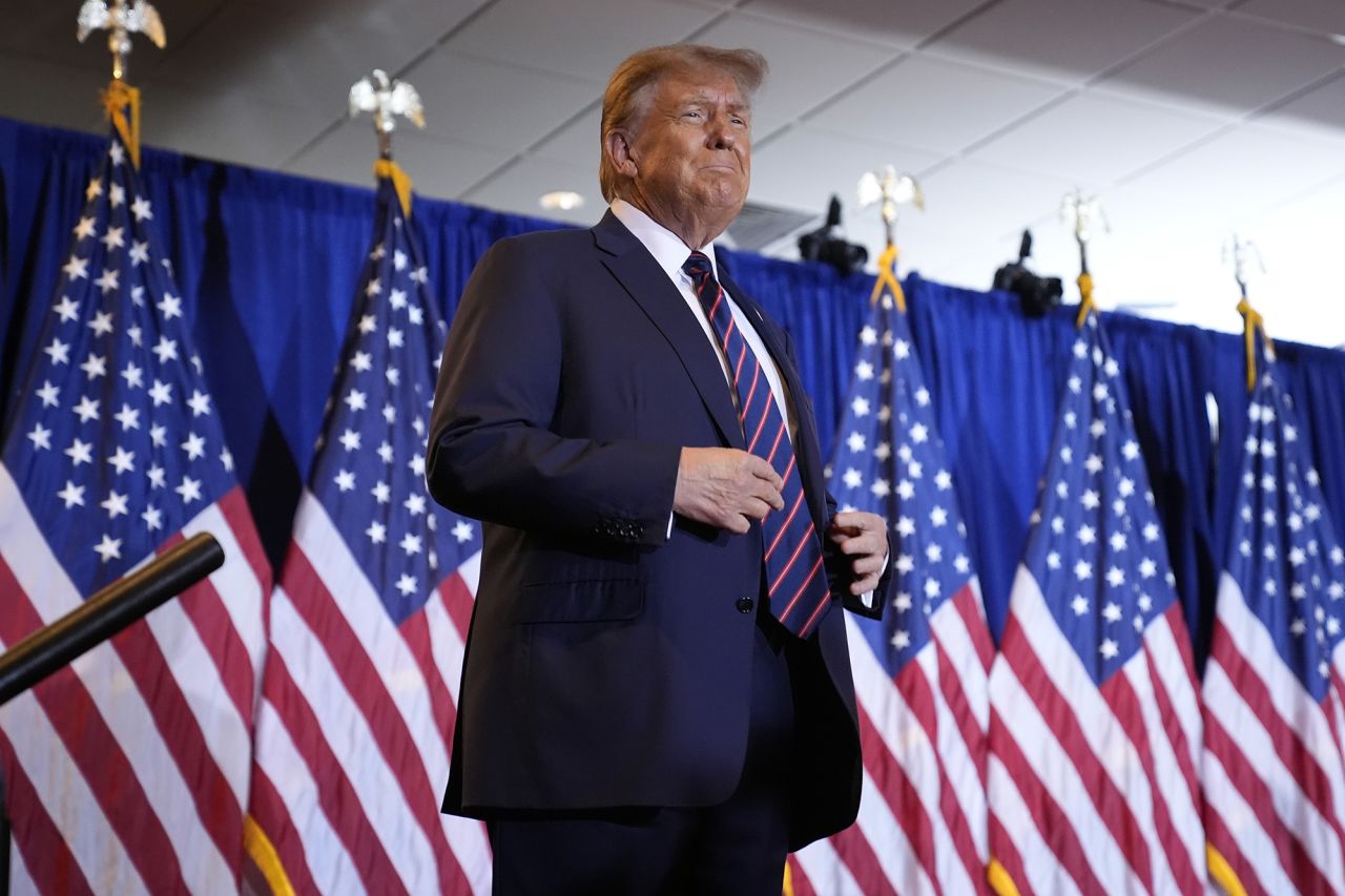 Republican presidential candidate former President Donald Trump arrives to speak at a primary election night party in Nashua, New Hampshire, on January 23.