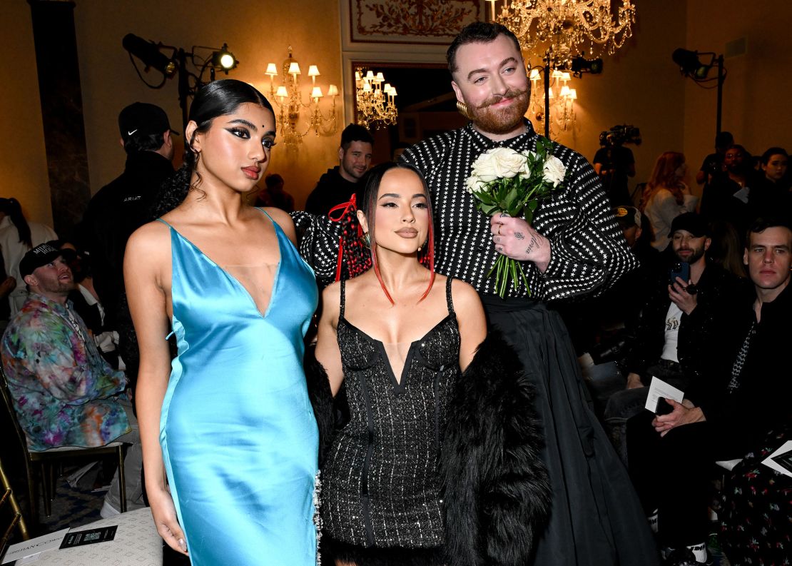 Avantika Vandanapu, Becky G and Sam Smith attend the Christian Cowan runway show on February 11.