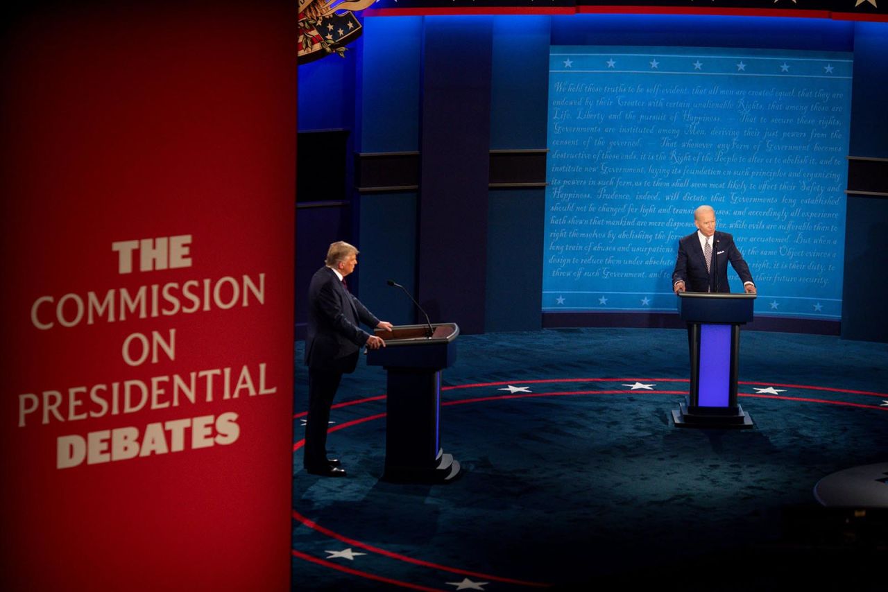 President Donald Trump and Democratic presidential candidate and former Vice President Joe Biden appear in the first Presidential debate.