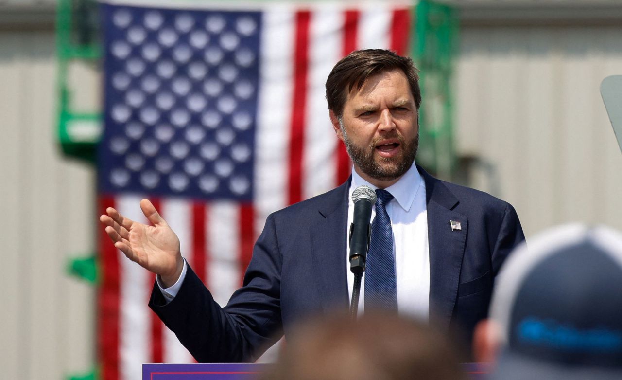 Sen. JD Vance speaks to supporters during a campaign stop in Byron Center, Michigan, on August 14. 