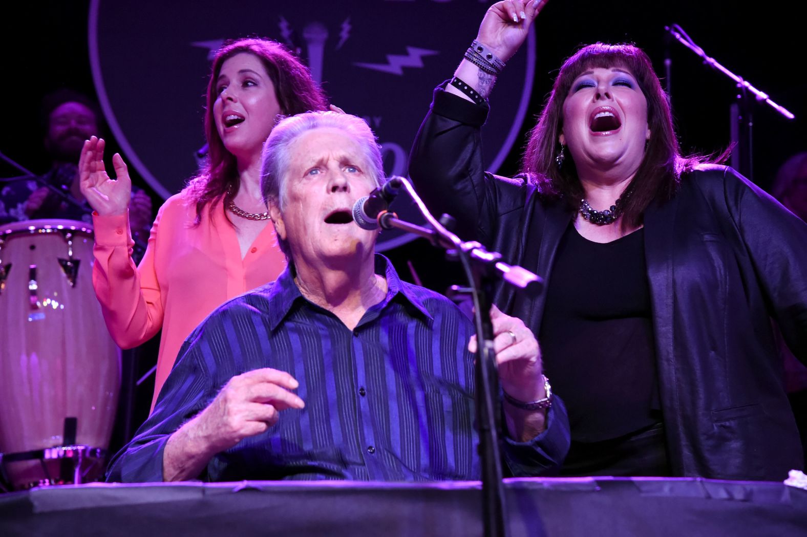 Wilson performs with two of his children, Wendy and Carnie, at a Brian Fest event in Los Angeles in 2015.
