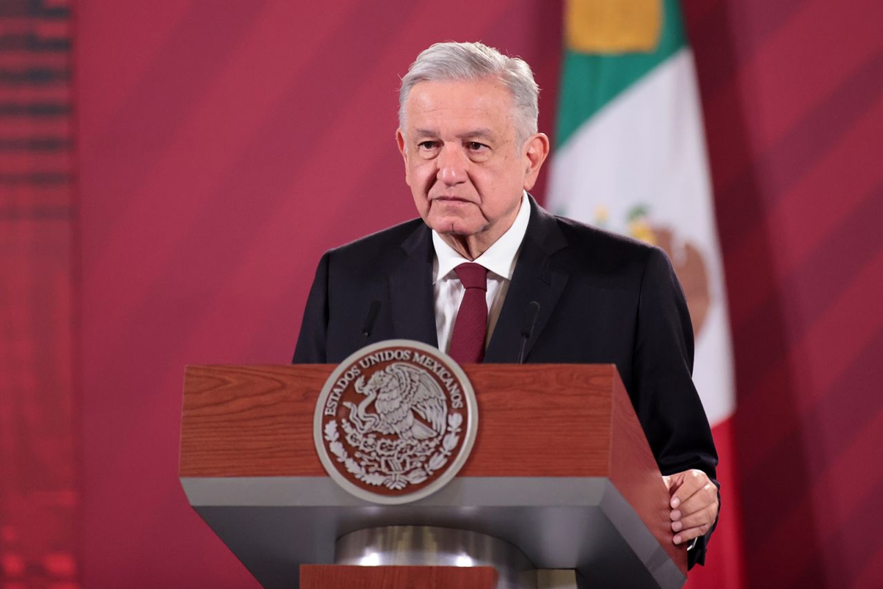 Andres Manuel Lopez Obrador, president of Mexico speaks at Palacio Nacional in Mexico City, on August 13.