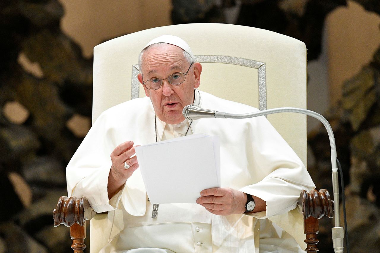 Pope?Francis speaks during the weekly general audience at the Vatican, on February 22.