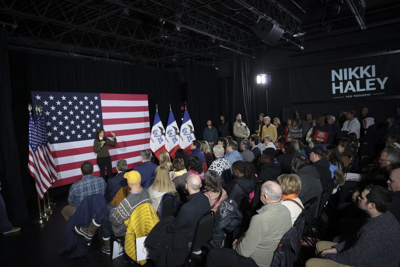 Republican presidential candidate Nikki Haley speaks during a campaign event in Iowa City, Iowa, on January 13.