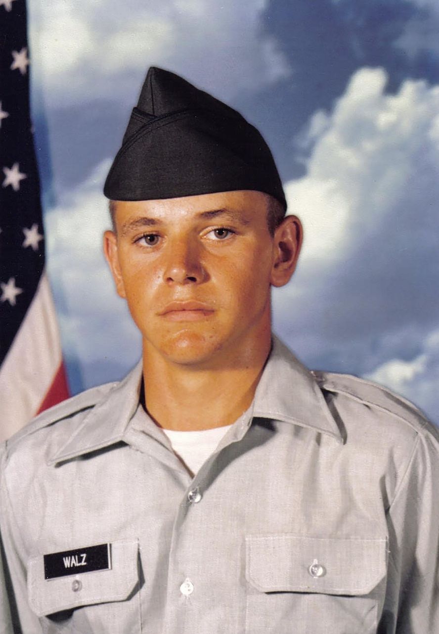 Walz poses for a photo in 1981 during basic training for the Army National Guard. In 1989, he graduated from Chadron State College in Nebraska, majoring in social science education. He received a master’s degree in educational leadership from Minnesota State University, Mankato.