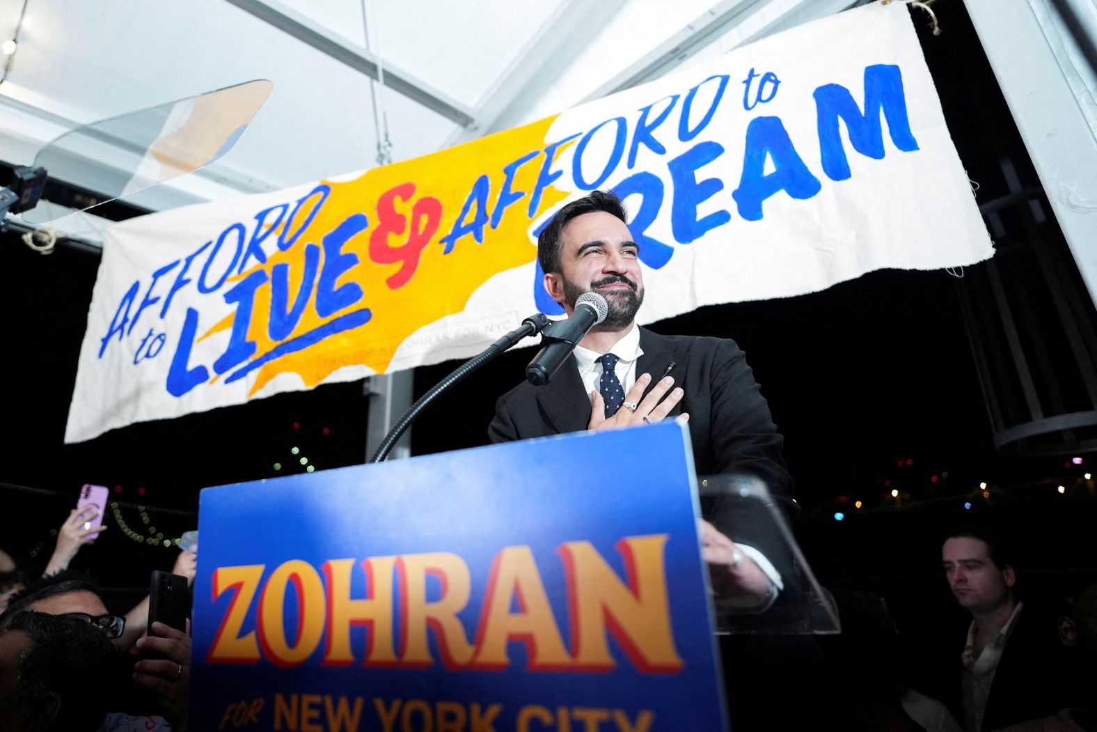 New York mayoral candidate Zohran Mamdani speaks at his election-night watch party on Wednesday, June 25. <a href="index.php?page=&url=https%3A%2F%2Fwww.cnn.com%2F2025%2F06%2F25%2Fpolitics%2Fzohran-mamdani-new-york-mayor-takeaways">Mamdani held a clear lead in the Democratic primary</a>, and former New York Gov. Andrew Cuomo told supporters he had called Mamdani and conceded the primary.