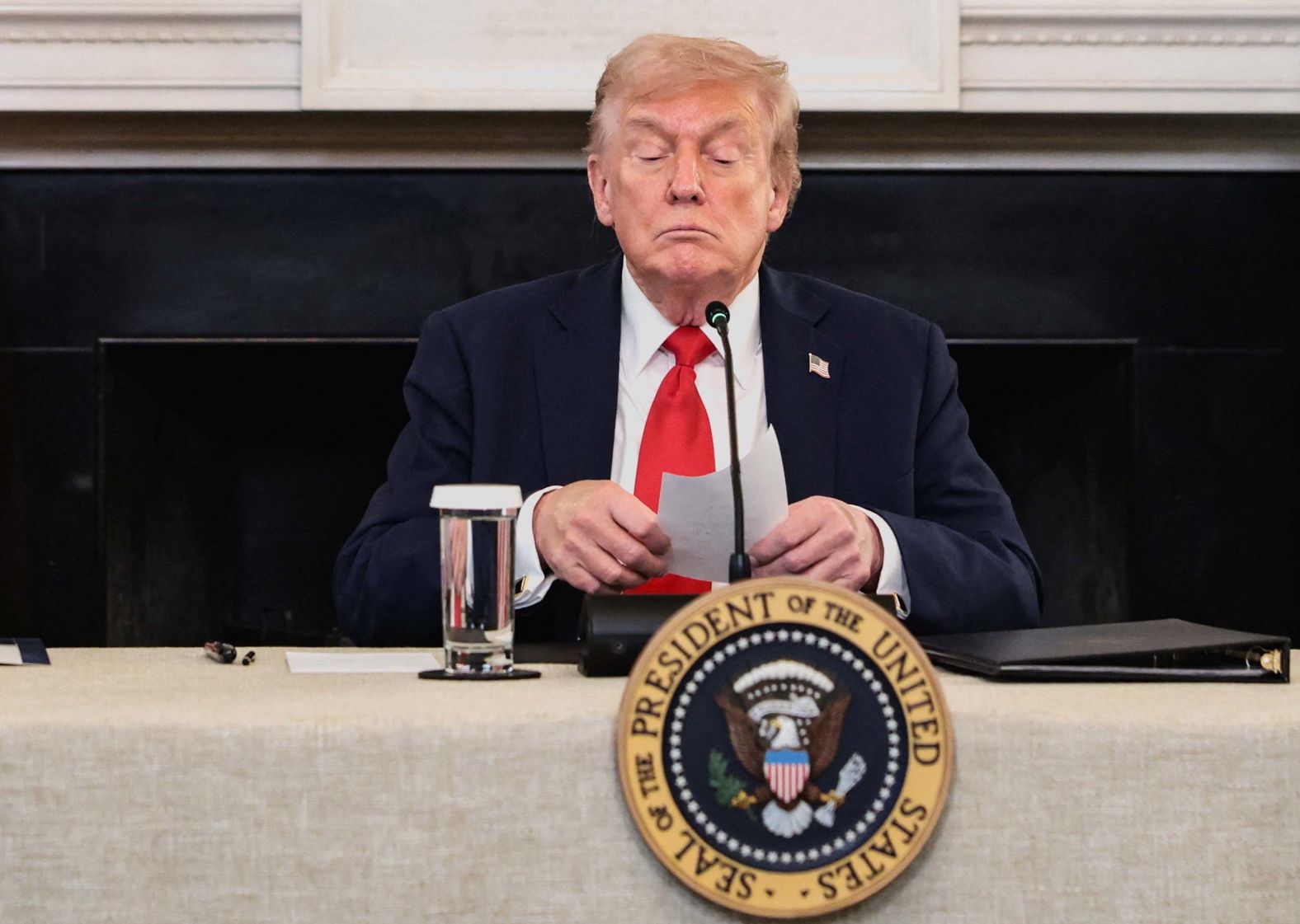 US President Donald Trump holds a handwritten note that was handed to him by Secretary of State Marco Rubio during a <a href="index.php?page=&url=https%3A%2F%2Fwww.cnn.com%2F2025%2F10%2F08%2Fpolitics%2Fantifa-white-house-roundtable">roundtable discussion about Antifa</a> on Wednesday, October 8. Trump paused the meeting at the White House to <a href="index.php?page=&url=https%3A%2F%2Fwww.cnn.com%2F2025%2F10%2F08%2Fworld%2Fvideo%2Ftrump-handed-gaza-note-during-roundtable-digvid">make an announcement</a>: “I was just given a note by the Secretary of State saying that we’re very close to a deal in the Middle East and they’re going to need me pretty quickly.”
