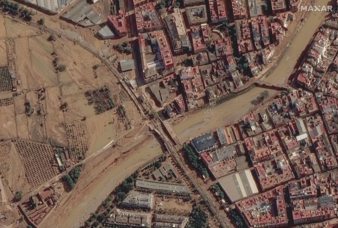 This satellite image shows the devastation in Paiporta on Thursday.