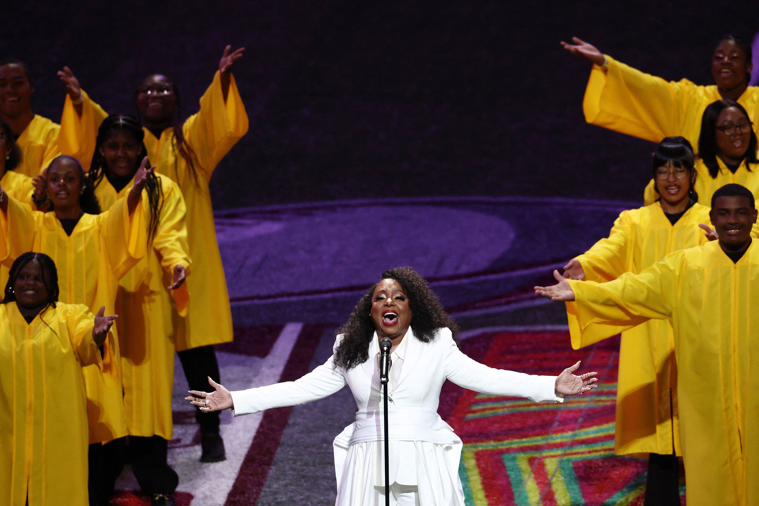 Singer-songwriter Ledisi performs “Lift Every Voice and Sing,” also known as the Black National Anthem.