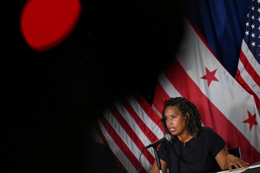 Mayor of Washington, DC, Muriel Bowser speaks during a press conference to give an update on the National Guard deployment ordered by President Donald Trump, on August 27, 2025.