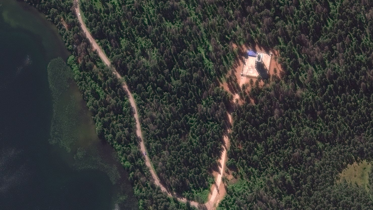 A satellite image provided by Maxar Technologies shows air defense systems placed near Russian President Vladimir Putin's summer residence.