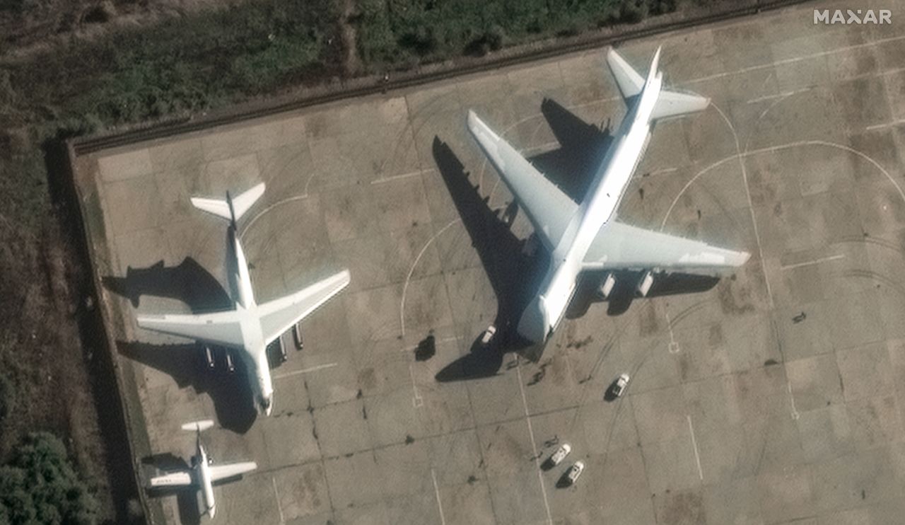 Heavy transport aircraft prepares to load equipment in Khmeimim air base, in Latakia, Syria.