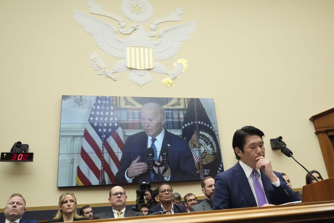 Department of Justice Special Counsel Robert Hur listens during a House Judiciary Committee hearing, Tuesday March 12, 2024, on Capitol Hill in Washington, DC. (AP Photo/Jacquelyn Martin)