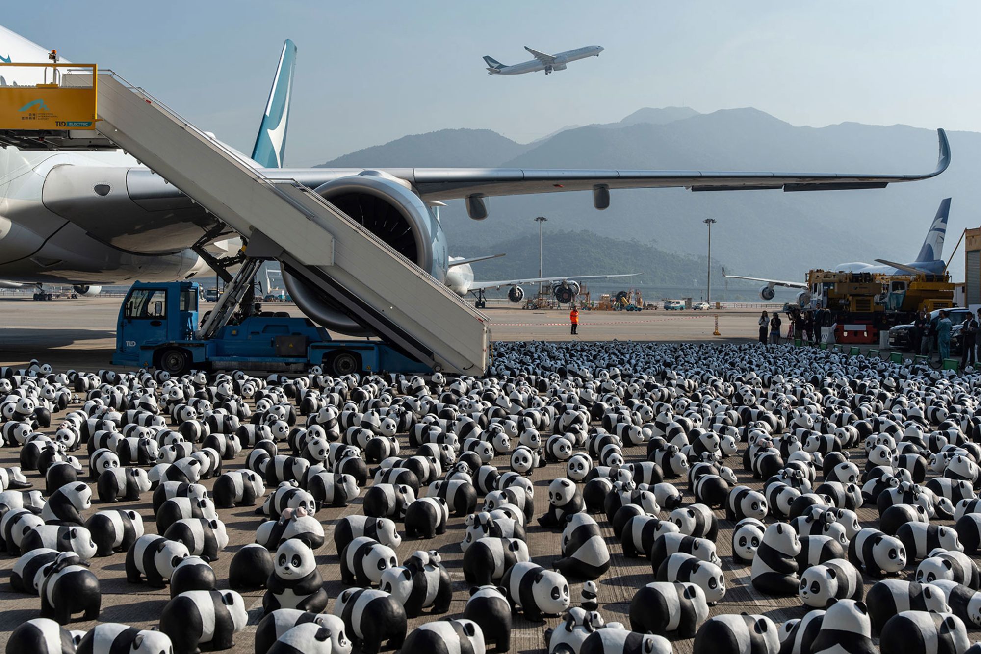 Panda sculptures displayed at the Hong Kong International Airport during a welcome ceremony of the panda-themed exhibition "Panda Go!" in Hong Kong, Monday, Dec. 2, 2024.