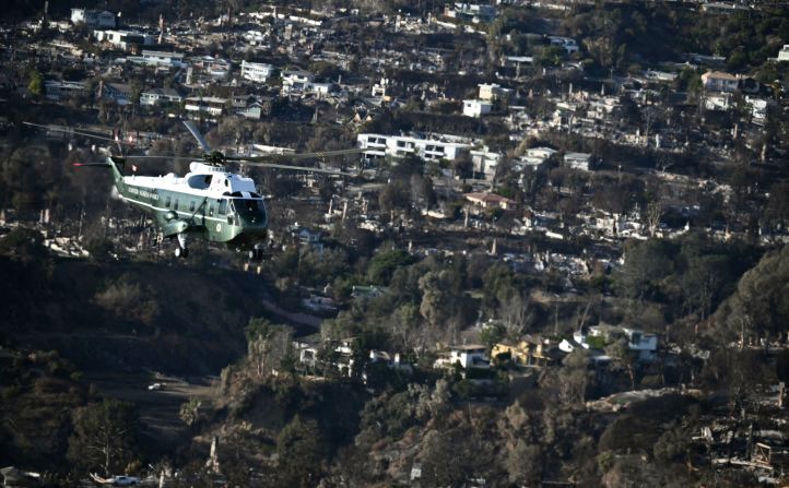 Marine One flies above devastation caused by the wildfires.