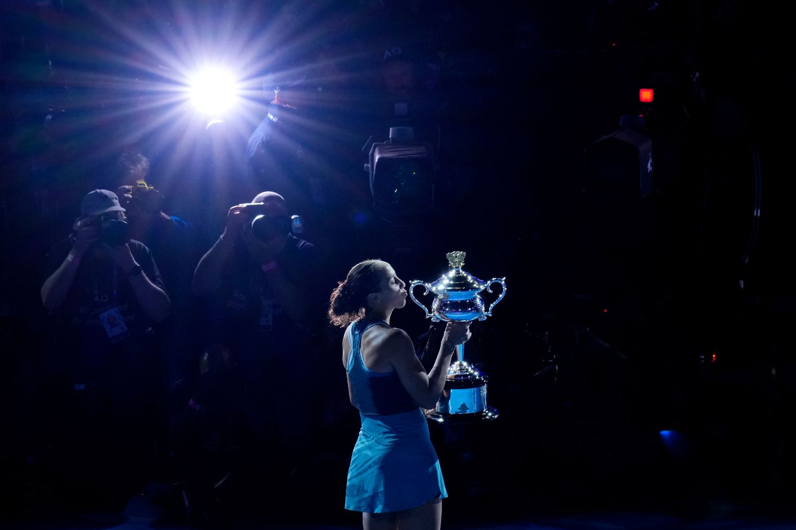 Madison Keys kisses her trophy after <a href="index.php?page=&url=https%3A%2F%2Fwww.cnn.com%2F2025%2F01%2F25%2Fsport%2Faustralian-open-womens-final-sabalenka-keys-spt-intl%2Findex.html">winning the Australian Open tennis tournament</a> on Saturday, January 25. Keys, a 29-year-old American, stunned two-time defending champion Aryna Sabalenka to win her first-ever grand slam title.