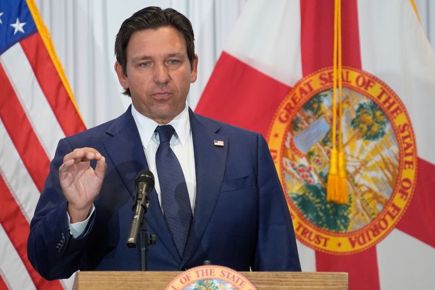 Florida Gov. Ron DeSantis during a news conference in Tampa, Florida, on August 12.