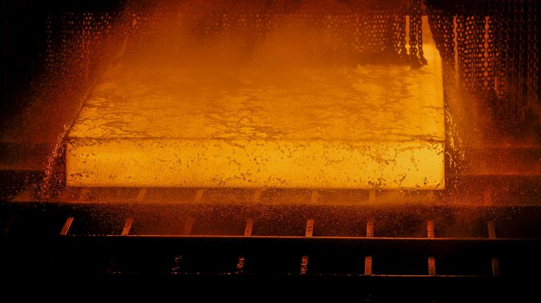 A red hot steel slabs passes through a rolling machine inside the hot strip mill unit at the Steel Authority of India Ltd. (SAIL) Rourkela Steel Plant (RSP) in Rourkela district, Odisha, India, on Friday, June 21, 2019. India's annual steel consumption is close to 100 million tons and there are prospects for further growth from Prime Minister Narendra Modis push to build infrastructure. Photographer: Dhiraj Singh/Bloomberg via Getty Images