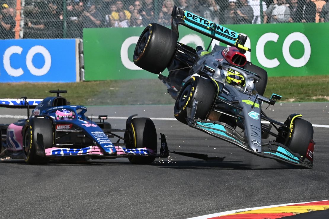 The last couple of seasons have been a bumpy ride for Hamilton, pictured here colliding with Fernando Alonso in 2022.
