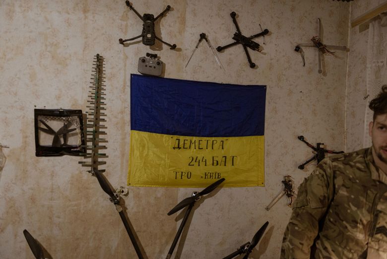The repair center for a drone division training near Kramatorsk, Ukraine, on October 24, 2024.